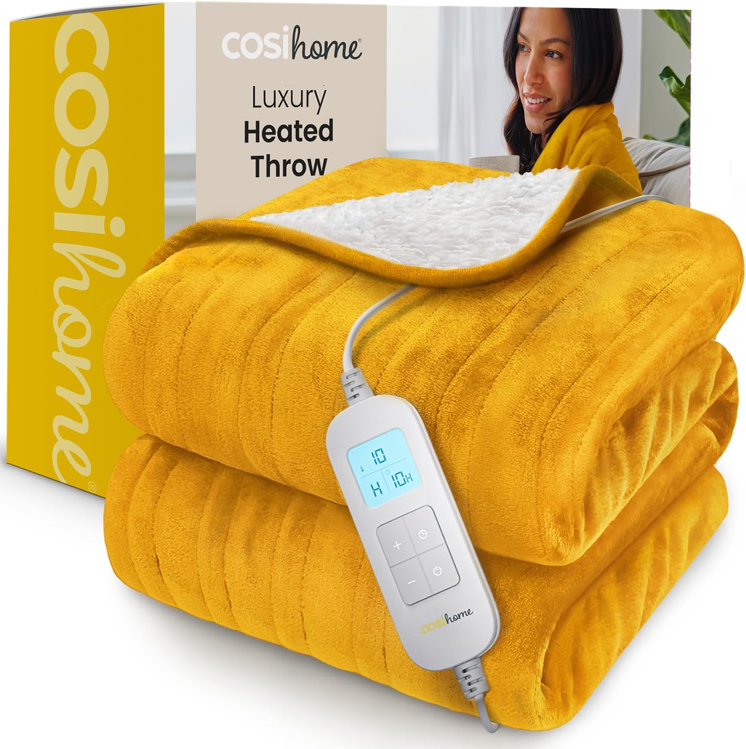 Cosi Home® Luxury Heated Throw - Electric Blanket - Extra Large Heated Blanket, Machine Washable Fleece  Sherpa with Digital Remote, Timer and 10 Heat Settings…