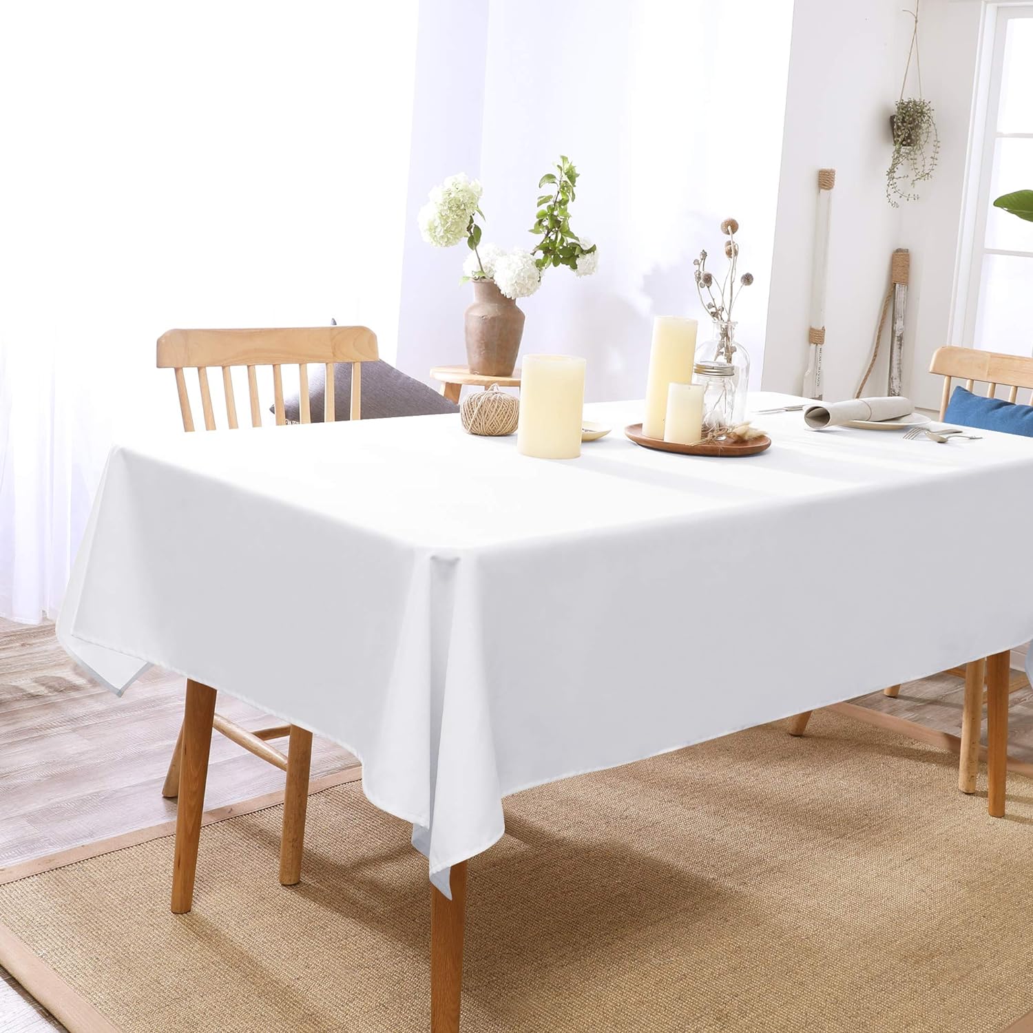 Deconovo Home Decorative Oxford Wipeable Tablecloth Rectangle Water Resistant Tablecloth for Kids Table 130x130cm(51x51in) Beige