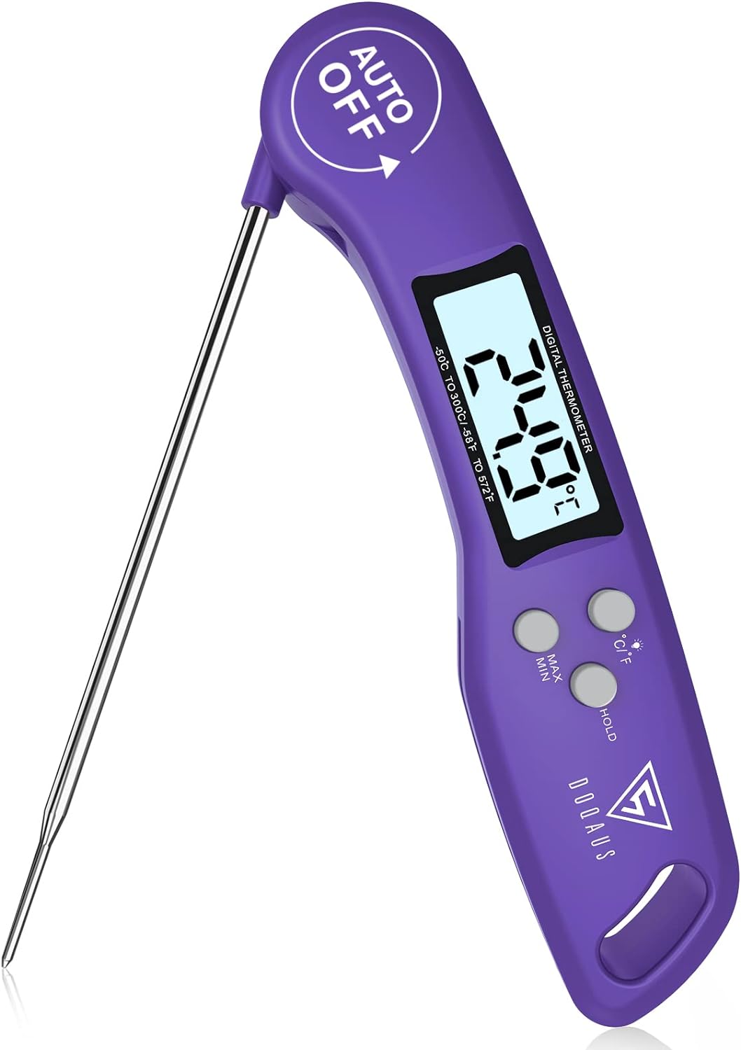 DOQAUS Digital Meat Thermometer, Instant Read Food Thermometer with Backlight LCD Screen, Foldable Long Probe  Auto On/Off, Meat Thermometer Probe for Kitchen, BBQ, Water, Milk, Cooking Food (Black)