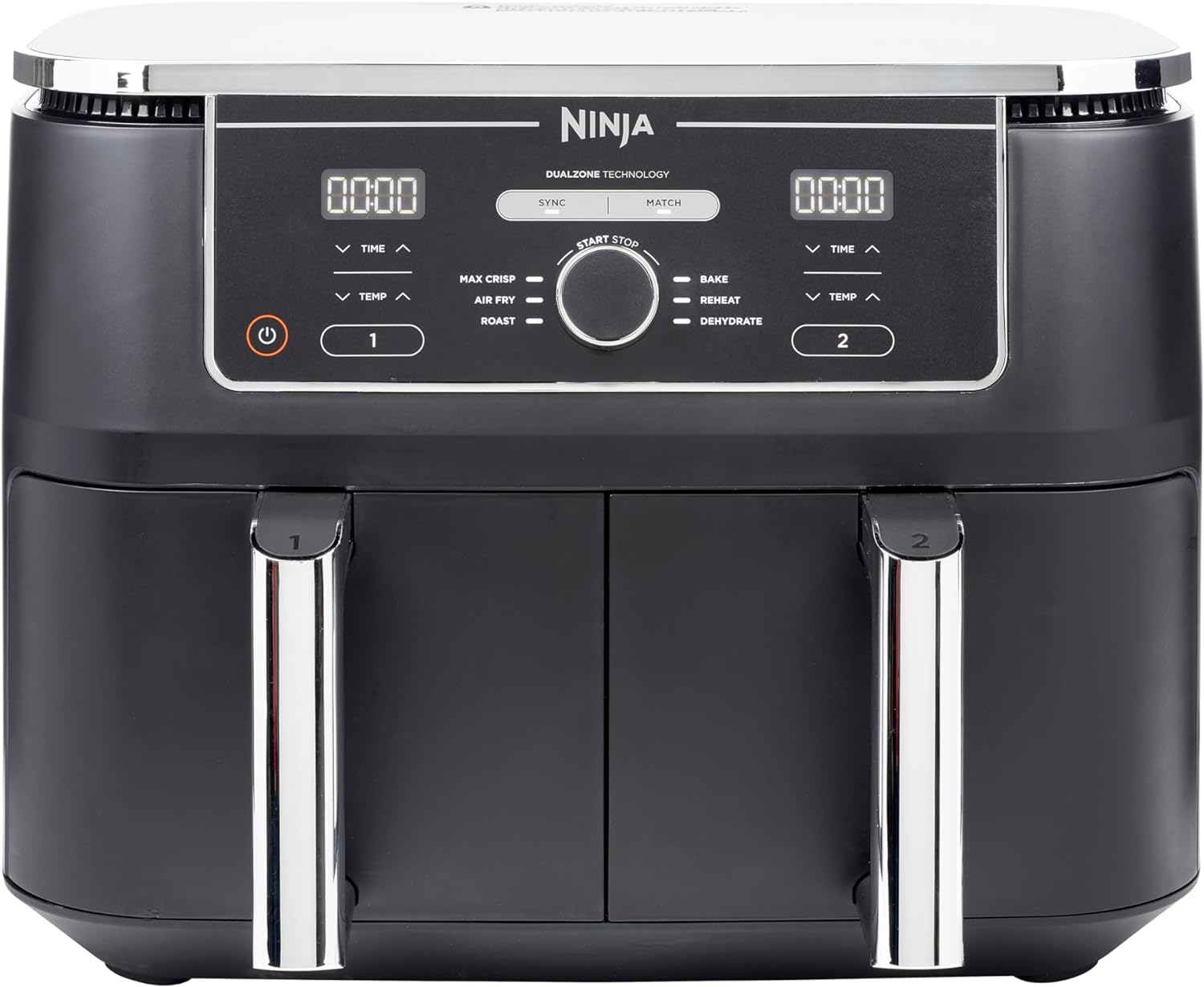 Ninja Foodi MAX Dual Zone Digital Air Fryer, 2 Drawers, 9.5L, 6-in-1, Uses No Oil, Air Fry, Max Crisp, Roast, Bake, Reheat, Dehydrate, Cook 8 Portions, Non-Stick Dishwasher Safe Baskets, Black AF400UK