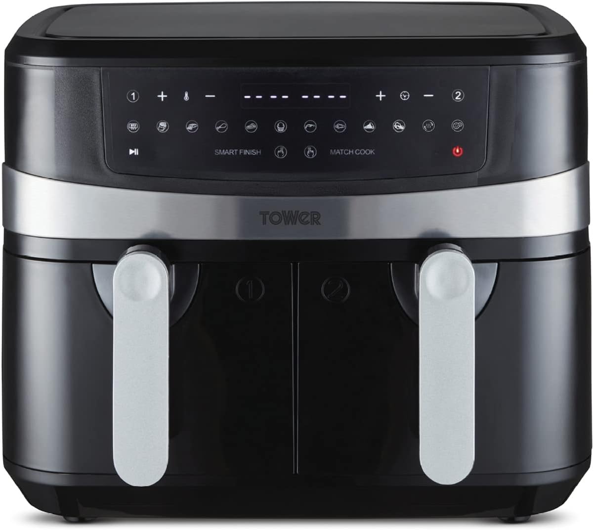 Tower T17088 Vortx 9L Duo Basket Air Fryer with Smart Finish, 2600W Power, Black