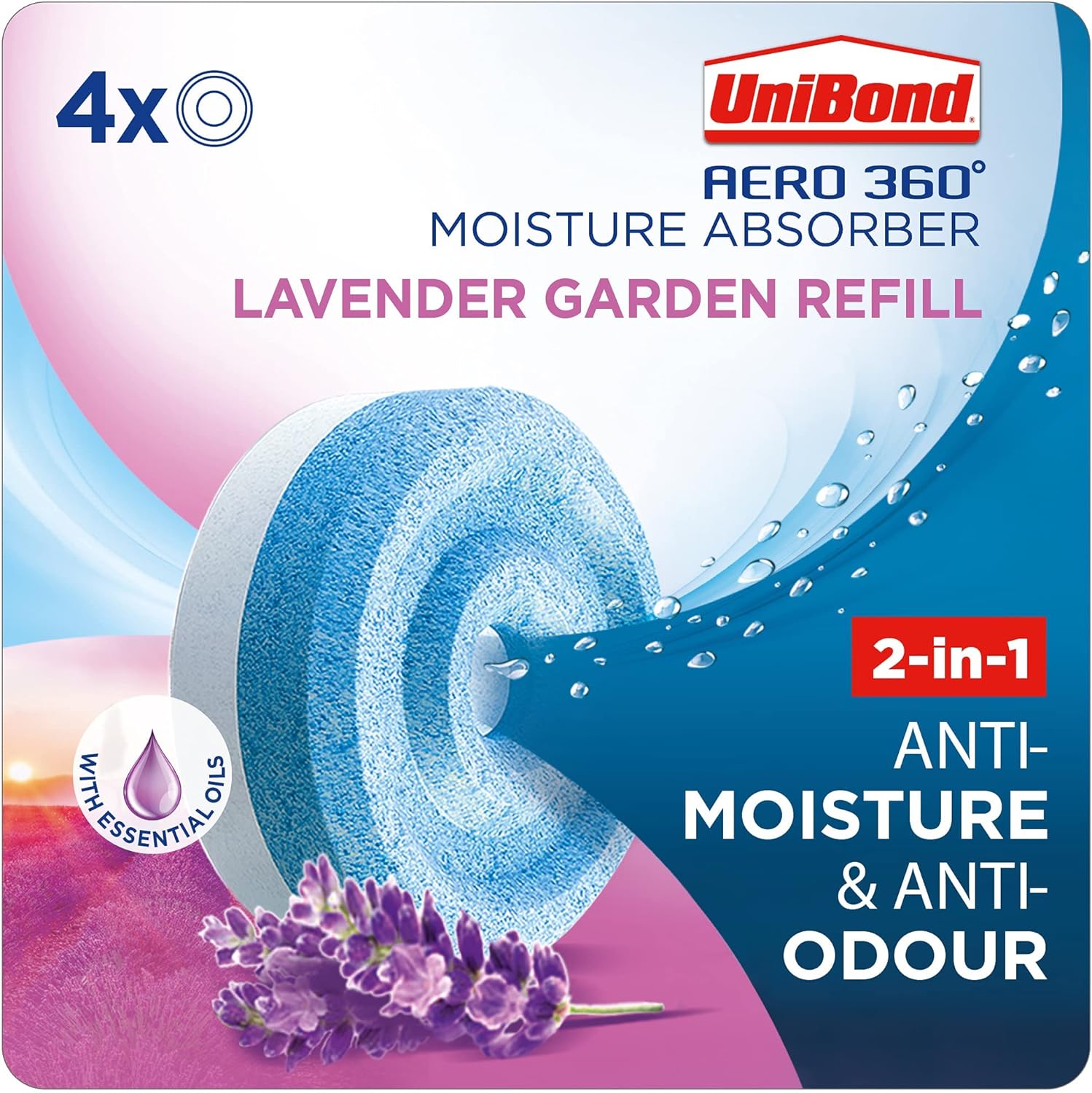 UniBond AERO 360° Moisture Absorber Neutral Refill Tab, ultra-absorbent and odour-neutralising, for AERO 360° Dehumidifier, Condensation Absorbers, 450 g ( Pack of 4)