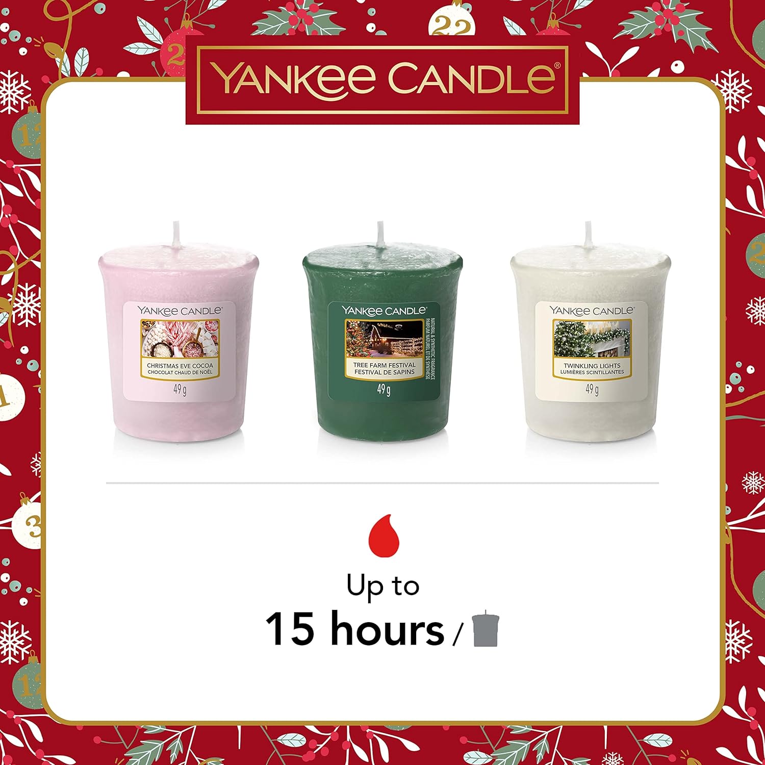 Yankee Candle Gift Set | 3 Votive Scented Candles  1 Candle Holder | Countdown to Christmas Collection